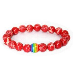 Rainbow Pride Natural Stone Bead Bracelet 10mm Unisex Couple